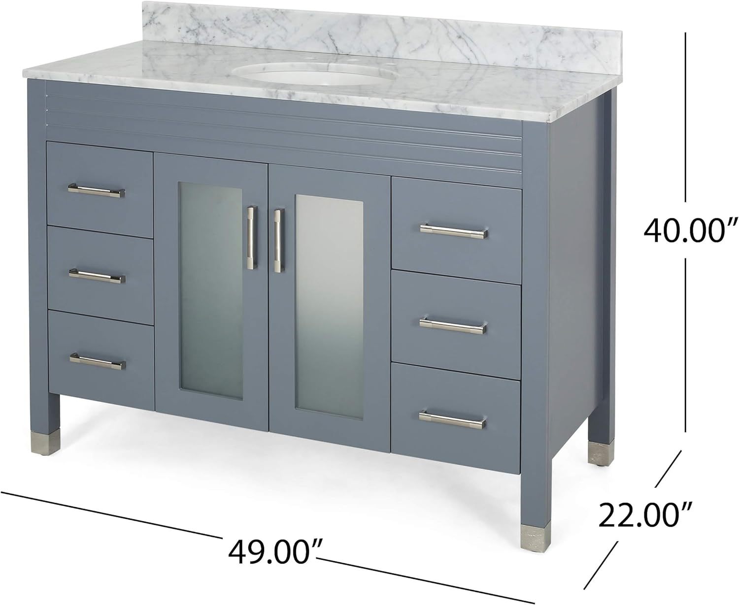 49'' Bathroom Vanity With Marble Top & Ceramic Sink, 2 Doors With Glass, 6 Drawers, Gray Grey Acacia Wood