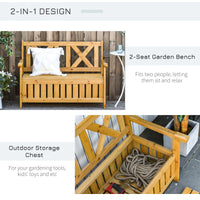 Outsunny Patio Wooden Bench With Storage Box, 29 Gallon Outdoor Storage Bench, Large Entryway Deck Box W Unique X Shape Back, For Deck, Porch & Balcony, Yellow Yellow Wood