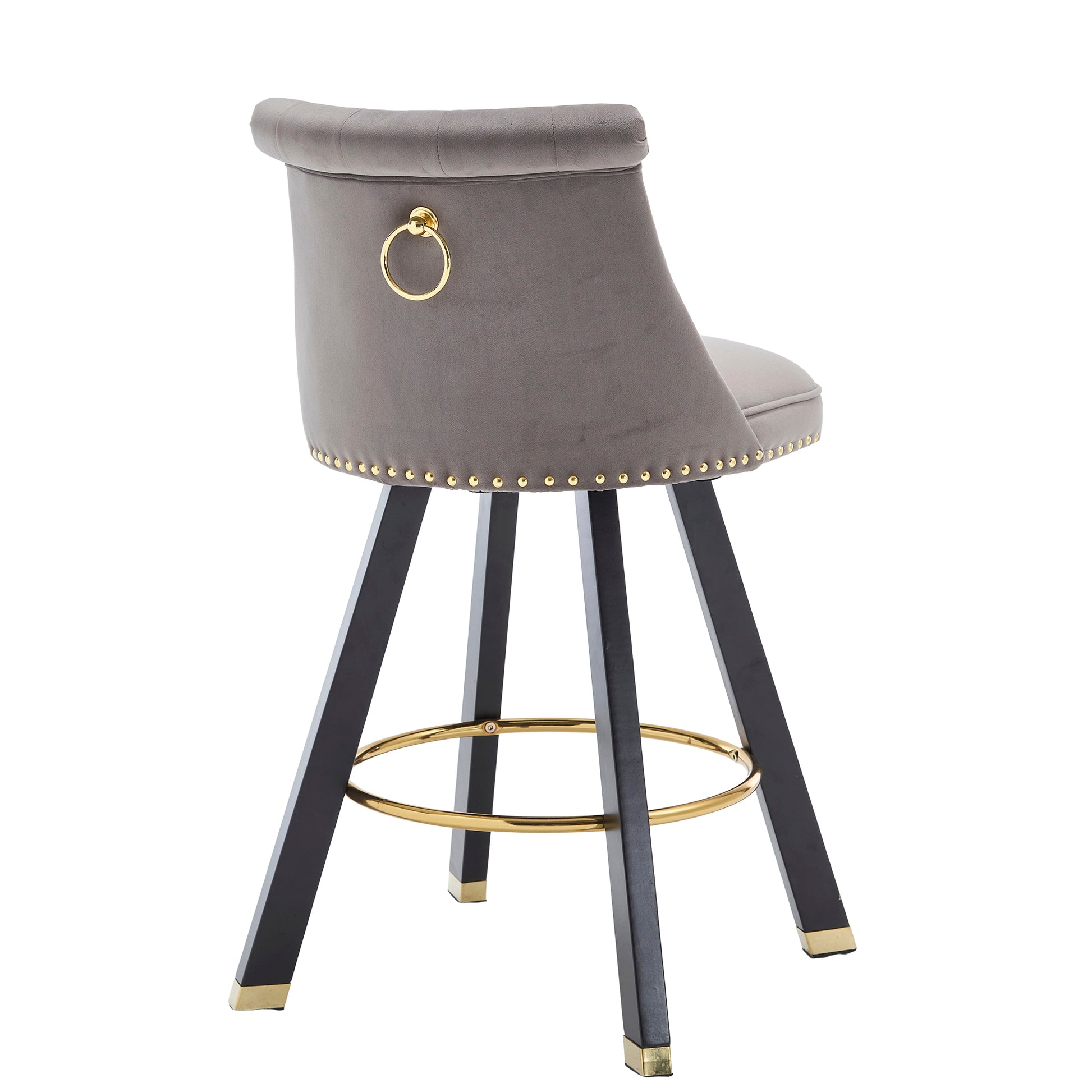 Coolmore Set Of 2,Back Pull Point Design, Velvet Material, 360 Degree Rotation, Back Pull Loop Detachable Design, Rivet Decoration, Square Foot Wooden Bar Chair Dark Gray Velvet