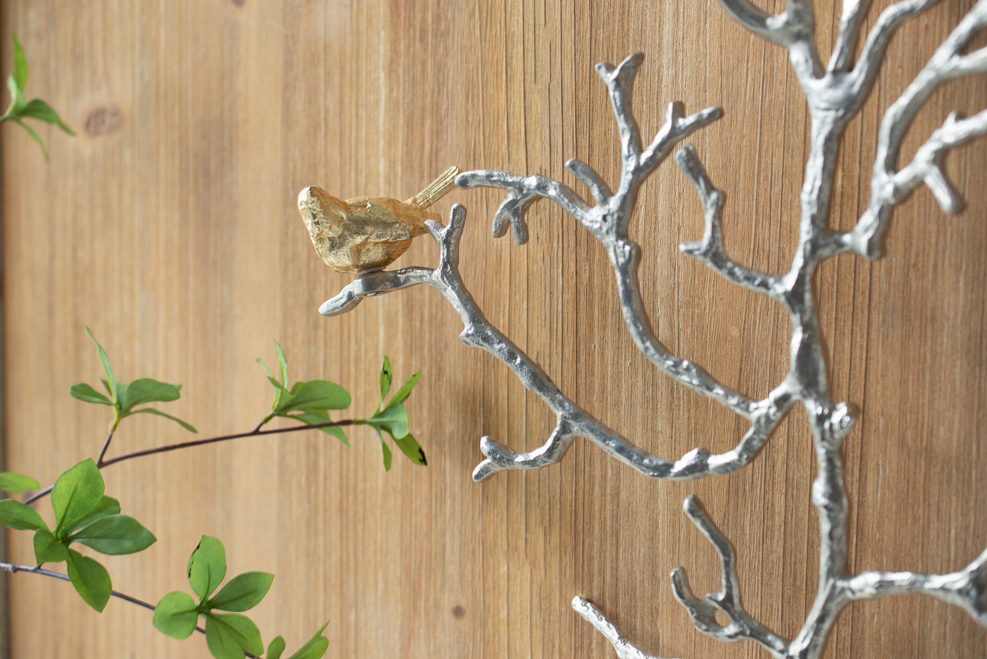 17X5.5X22" Metal Branch Wall Sculptures With Bird Accents, Set Of 2 Silver Multi Aluminium