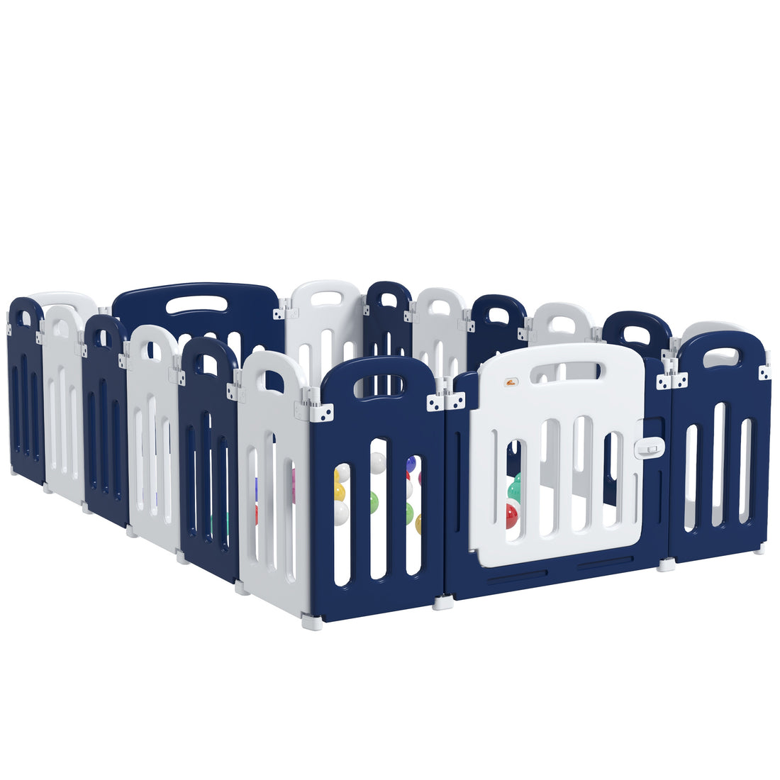 Qaba Baby Playpen, 18 Panels Sturdy Safety Play Yard For Babies And Toddlers, 85" X 57" Foldable Baby Playard, Indoor Outdoor Kids Activity Center With Anti Slip Base Blue Plastic