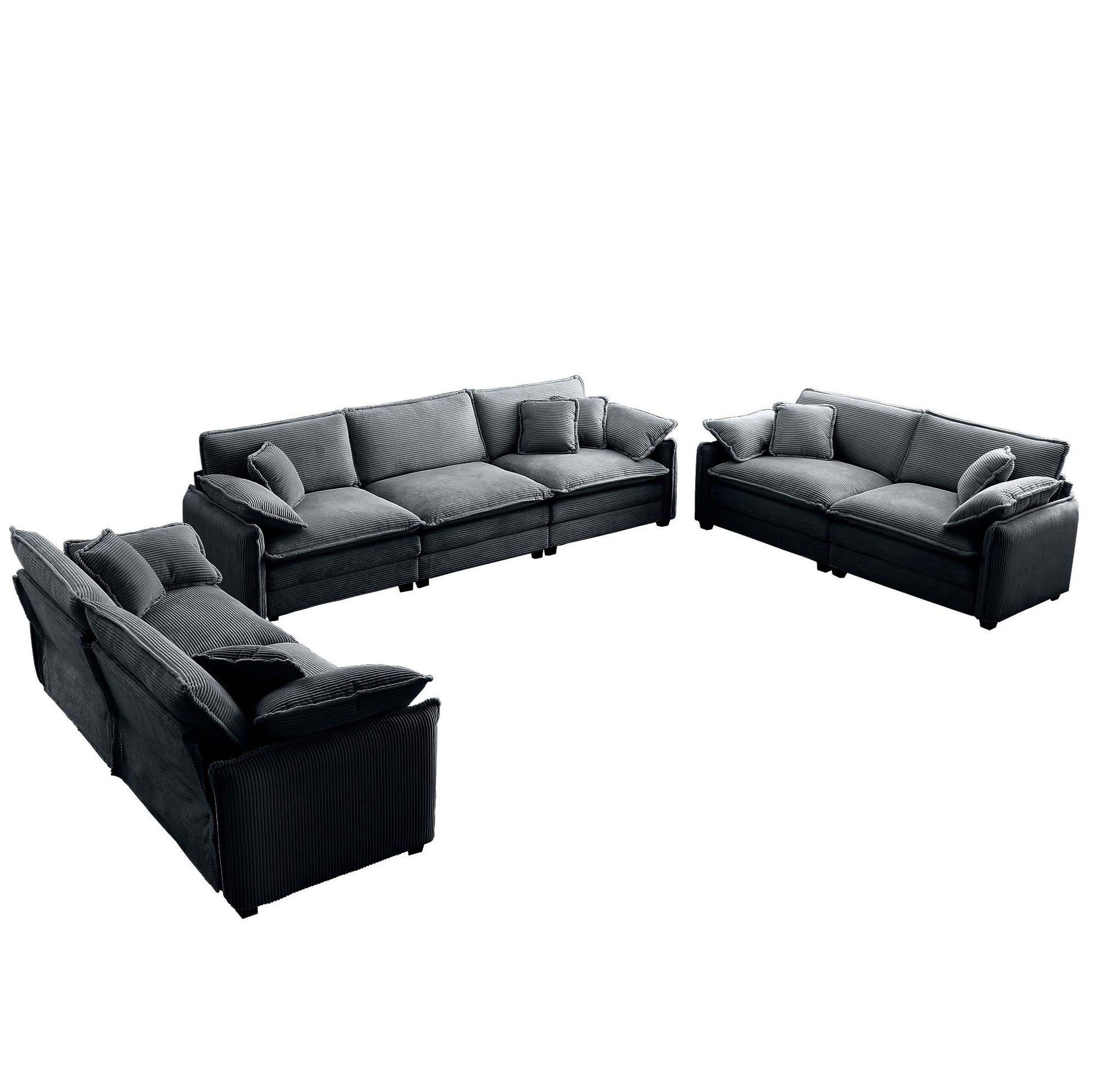 Modern Living Room Sofa 3 Pieces Set, Two 2 Seater Sofas And One 3 Seater Sofas, Upholstery Large Deep Seat Sofa With Sofat Cushion And Pillowss,Grey Corduroy Grey Corduroy 7 Seat