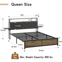 Queen Size Bed Frame With Rgb Led Lights,Usb Port And Power Outlet,Upholstered Headboard Soft Backrest And Bedside Shelf,No Box Spring Neededrustic Brown Box Spring Not Required Queen Brown Gray