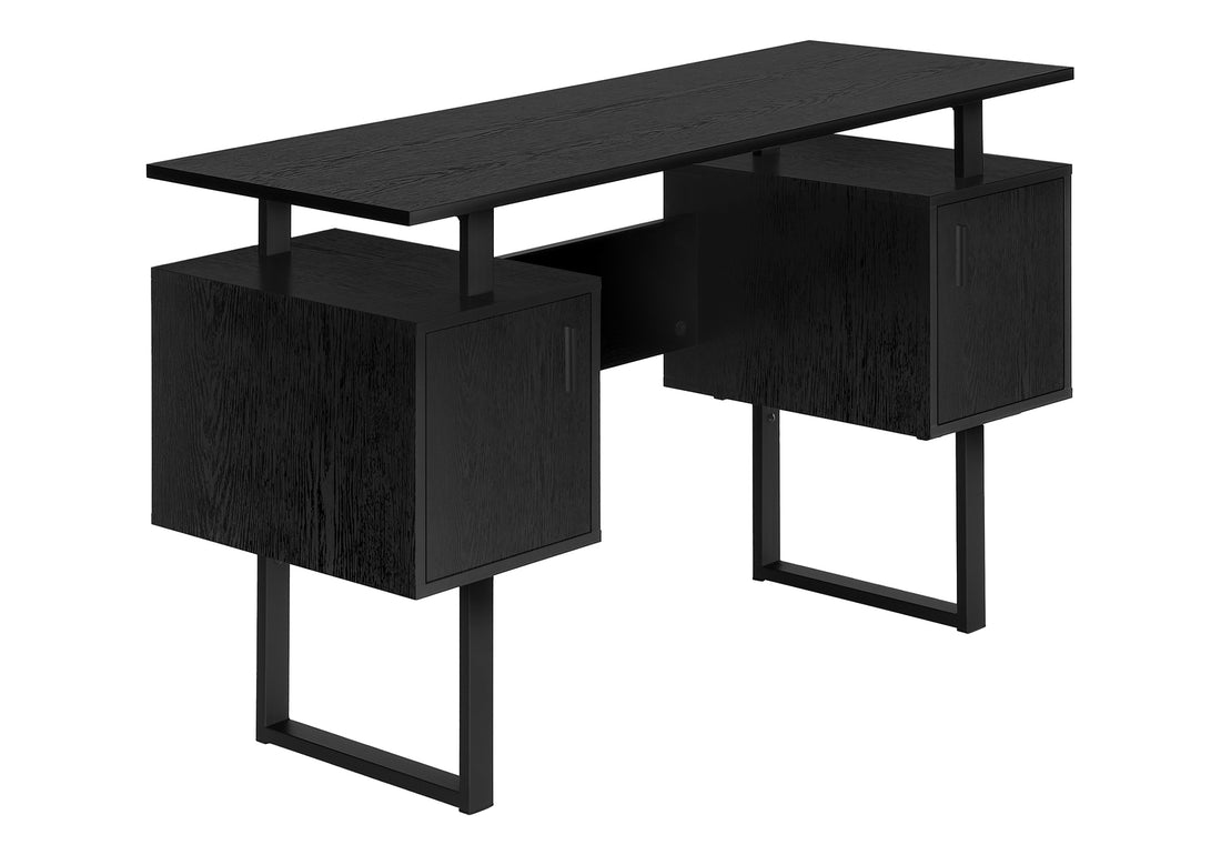 Computer Desk, Home Office, Laptop, Storage, 48"L, Work, Black Laminate, Black Metal, Contemporary, Modern Black Particle Board