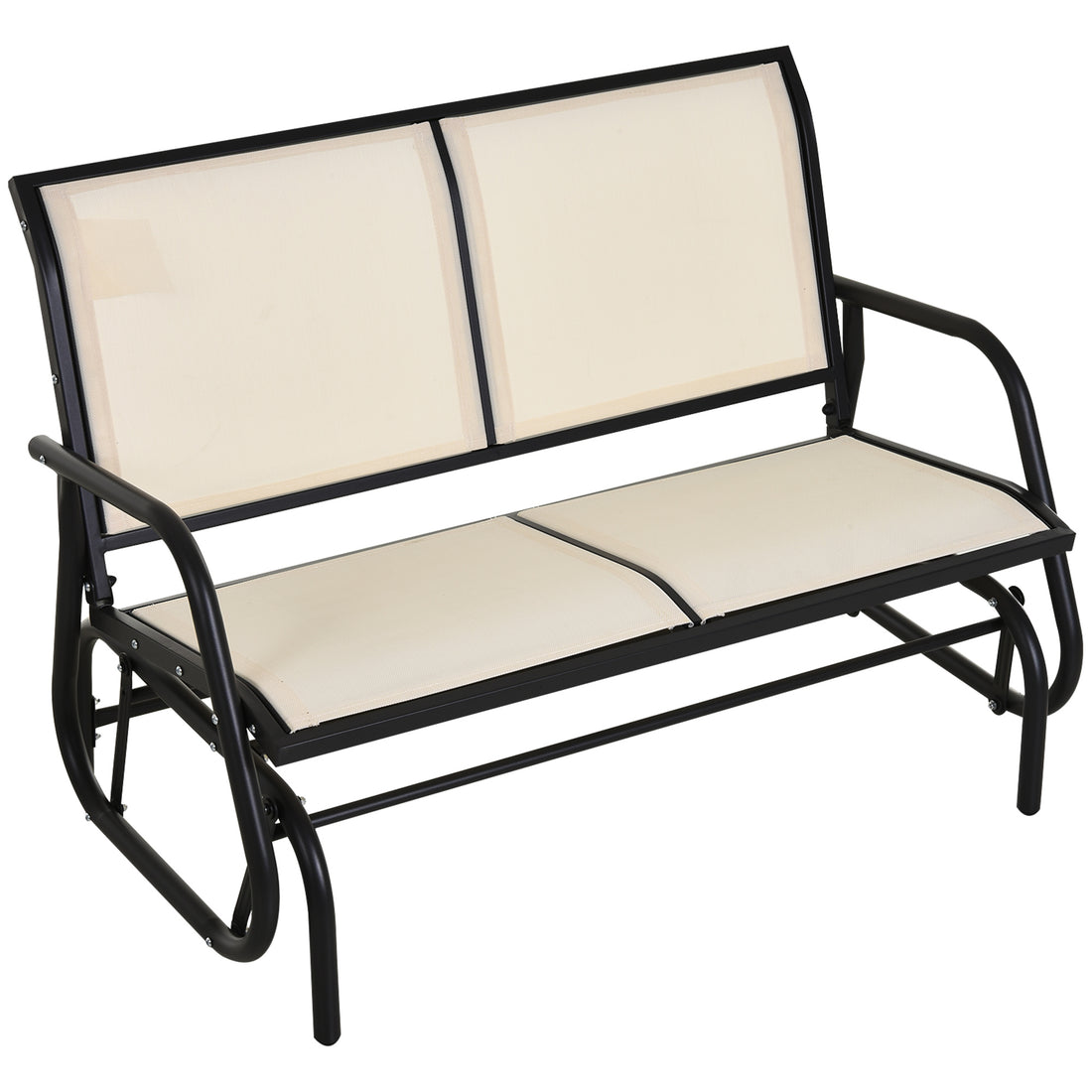Outsunny 2 Person Outdoor Glider Bench, Patio Double Swing Rocking Chair Loveseat W Powder Coated Steel Frame For Backyard Garden Porch, Beige Beige Steel