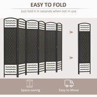 Homcom 6 Panel Room Divider, Folding Privacy Screen, 5.6' Room Separator, Wave Fiber Freestanding Partition Wall Divider, Black Black Wood