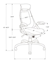 Office Chair, Adjustable Height, Swivel, Ergonomic, Armrests, Computer Desk, Work, Grey Mesh, Chrome Metal, Contemporary, Modern White Foam Polyester