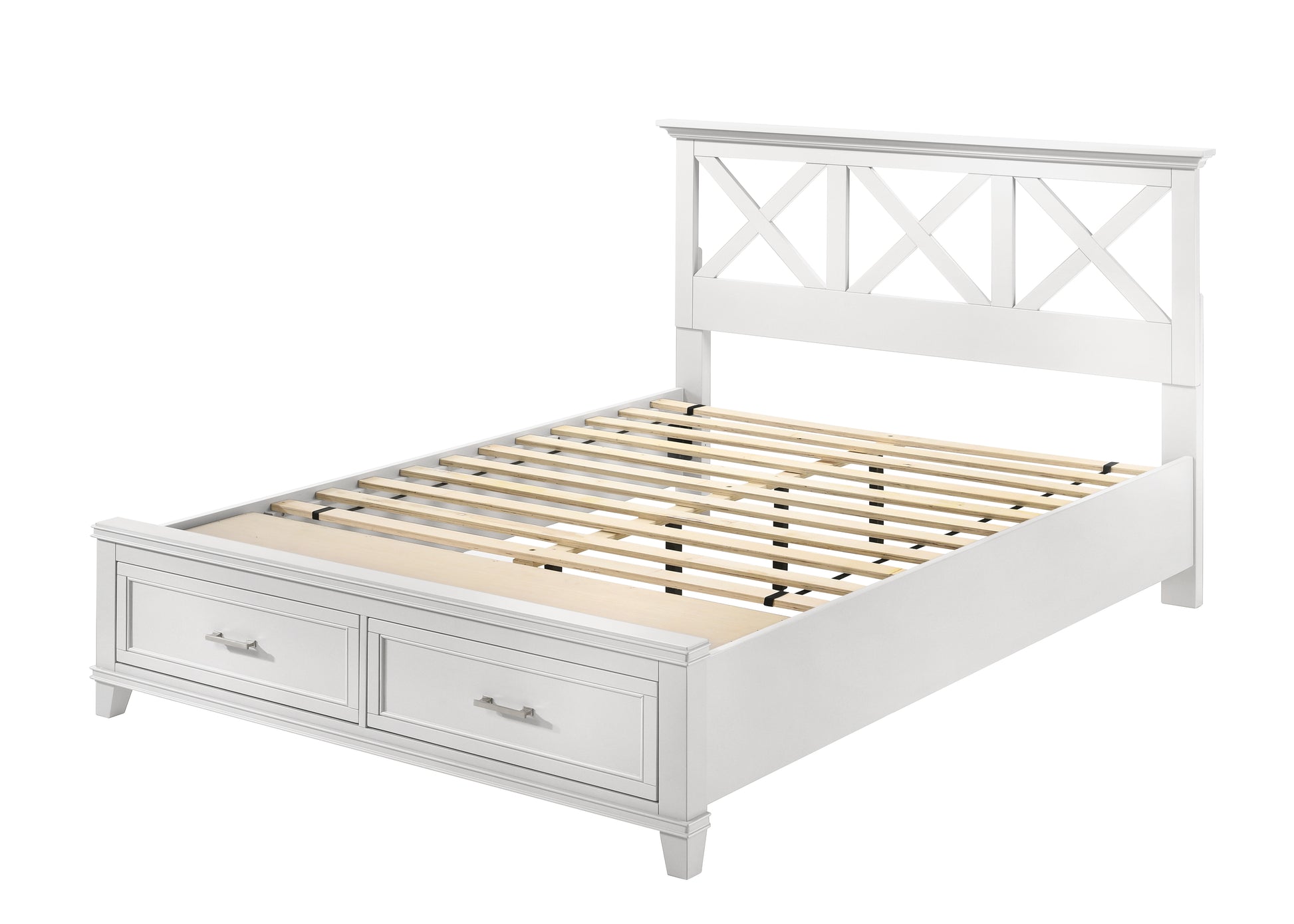 King X Storage Bed White Solid Wood Mdf