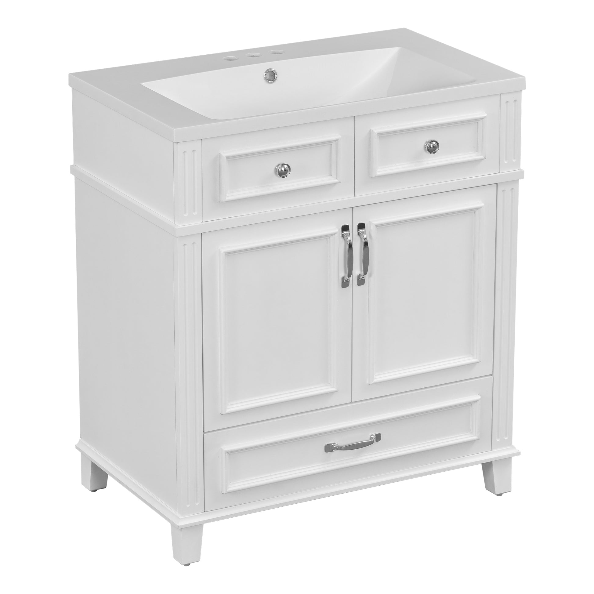 30'' Bathroom Vanity With Resin Sink, Solid Wood Frame Bathroom Storage Cabinet With Soft Closing Doors, Retro Style, White 1 White 2 Bathroom Freestanding Modern Solid Wood Mdf Resin Painted