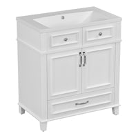 30'' Bathroom Vanity With Resin Sink, Solid Wood Frame Bathroom Storage Cabinet With Soft Closing Doors, Retro Style, White 1 White 2 Bathroom Freestanding Modern Solid Wood Mdf Resin Painted