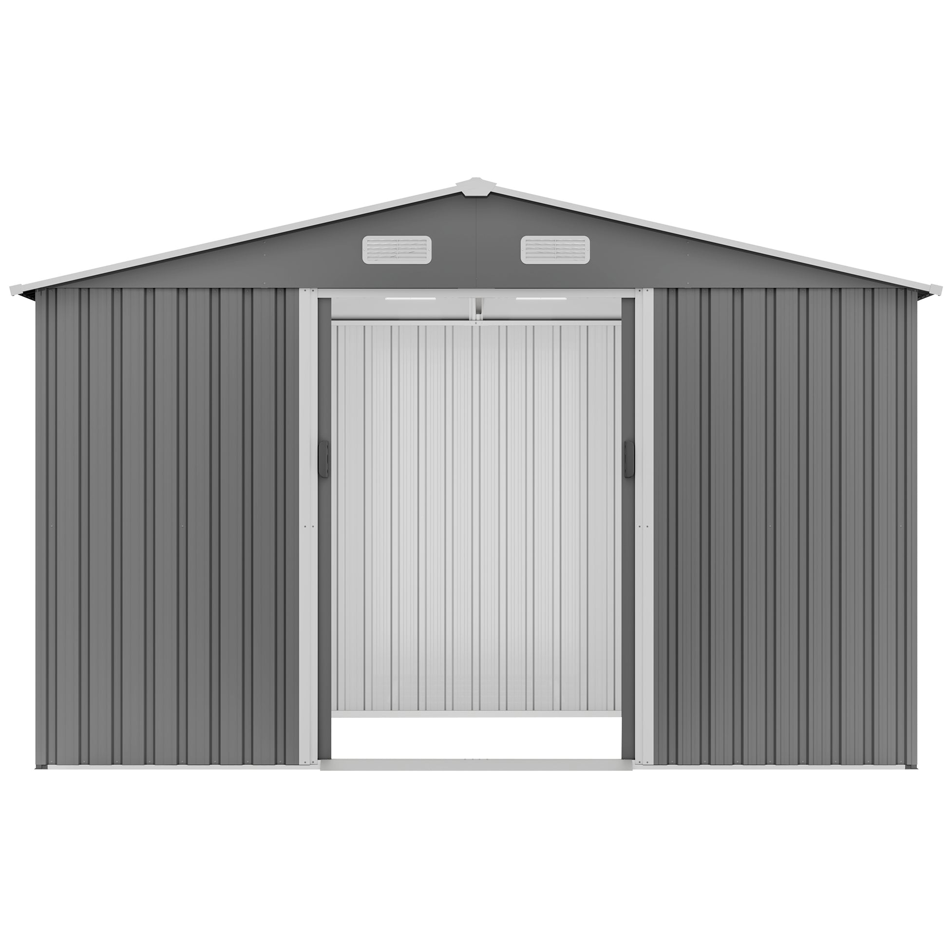 10X8 Ft Outdoor Storage Shed, Metal Foundation & Lockable Doors, Tool Shed For Garden, Patio, Backyard, Lawn, Grey Gray Metal