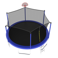 14Ft For Kids Children With Safety Enclosure Net Outdoor Backyards Large Recreational Trampoline Blue Metal