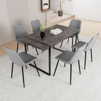 59" Mdf Black Dining Table And Modern Dining Chair 8 Piece Set, Medieval Wooden Kitchen Dining Table Set, Rectangular Metal Base, Dining Table And Suede Chair Grey Buy 6 Chairs And Get 2 Free Black