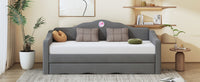 Twin Size Upholstered Daybed With Wave Shaped Trundle, Gray Gray Velvet