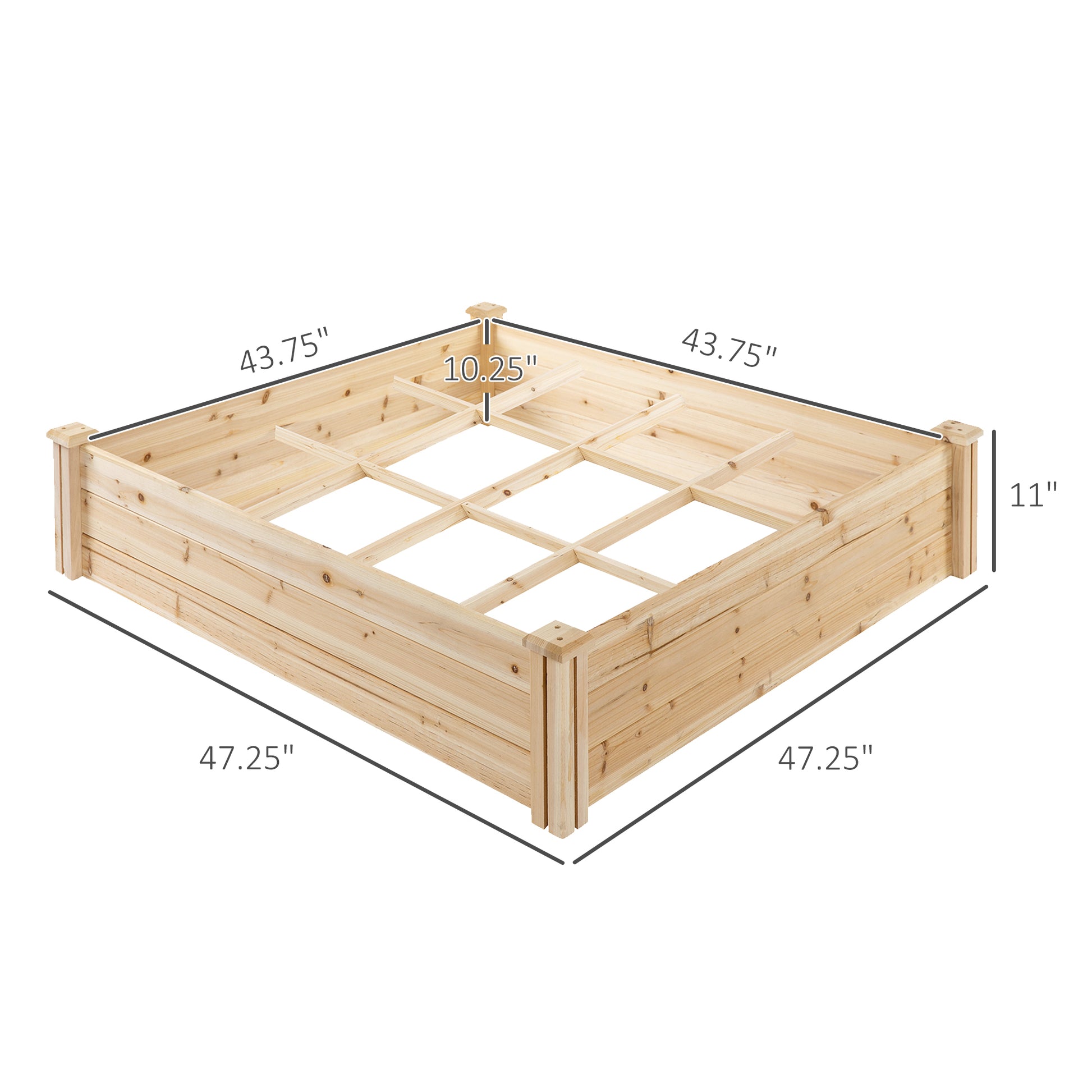 Outsunny Raised Garden Bed Kit, 4' X 4' Outdoor Wooden Planter Box With 9 Growing Grids, For Plants And Herbs Natural Wood