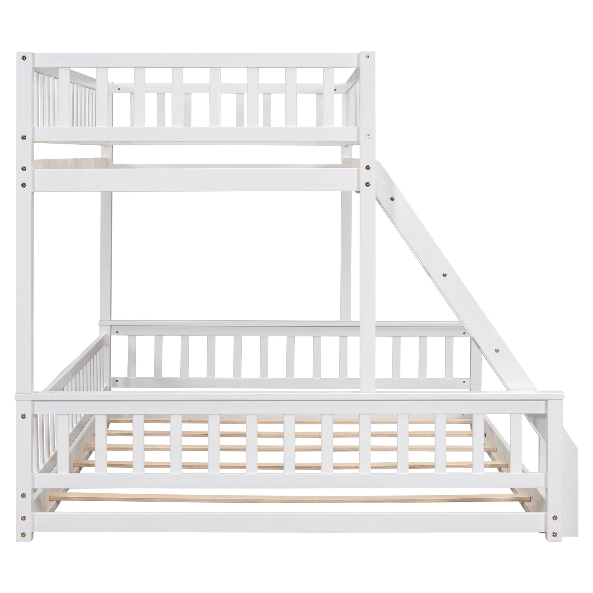 Twin Xl Over Queen Bunk Bed With Ladder And Guardrails, White Expected Arrival Time: 10.27 Box Spring Not Required Twin Xl White Wood Bunk Solid Wood Mdf