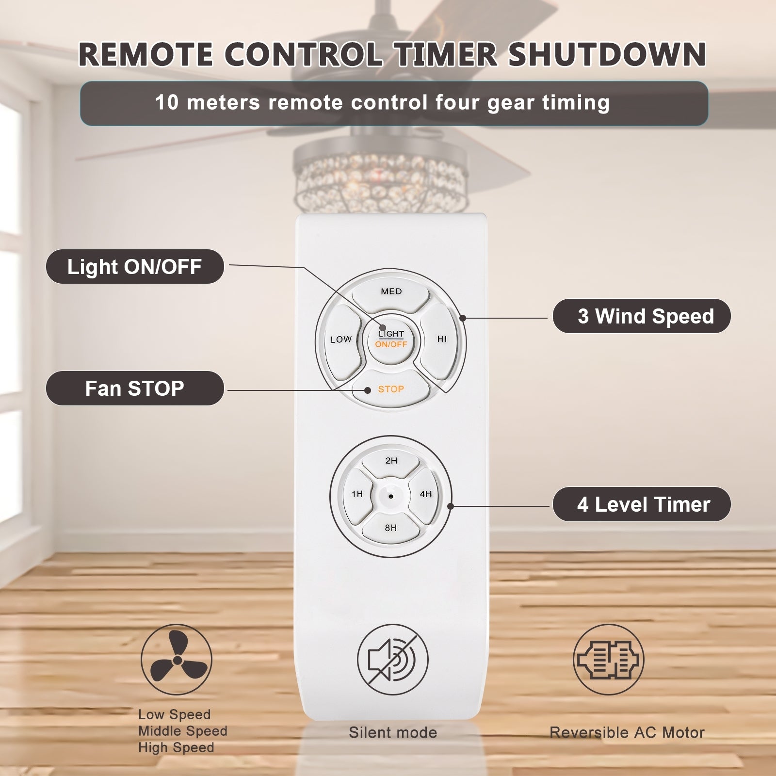 Modern Design Living Room 52 Inch Decorative Crystal Chandelier Ceiling Fan With Light Matt Black American Design,American Traditional,Antique,Classic Plywood Iron