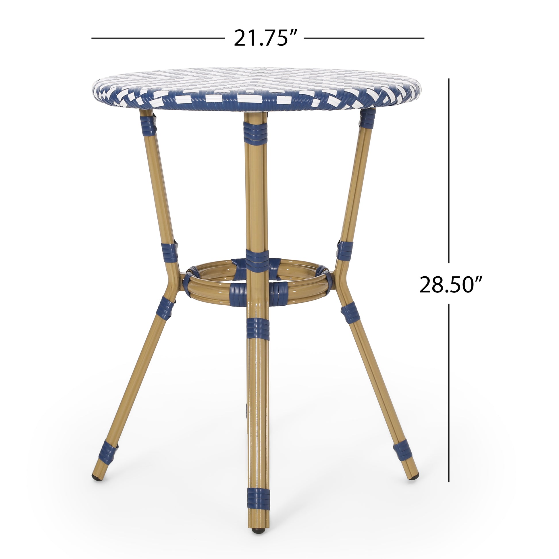 French Bistro Table White Blue Rattan