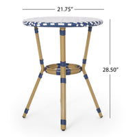 French Bistro Table White Blue Rattan