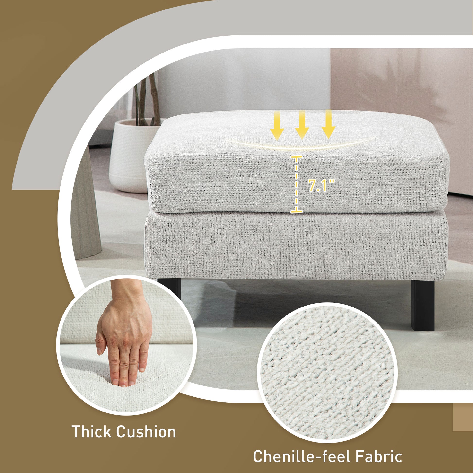 Homcom Module For Modular Sectional Sofa, Ottoman With Wood Legs And Pocket Spring For Living Room, Bedroom, Cream White Cream White Polyester