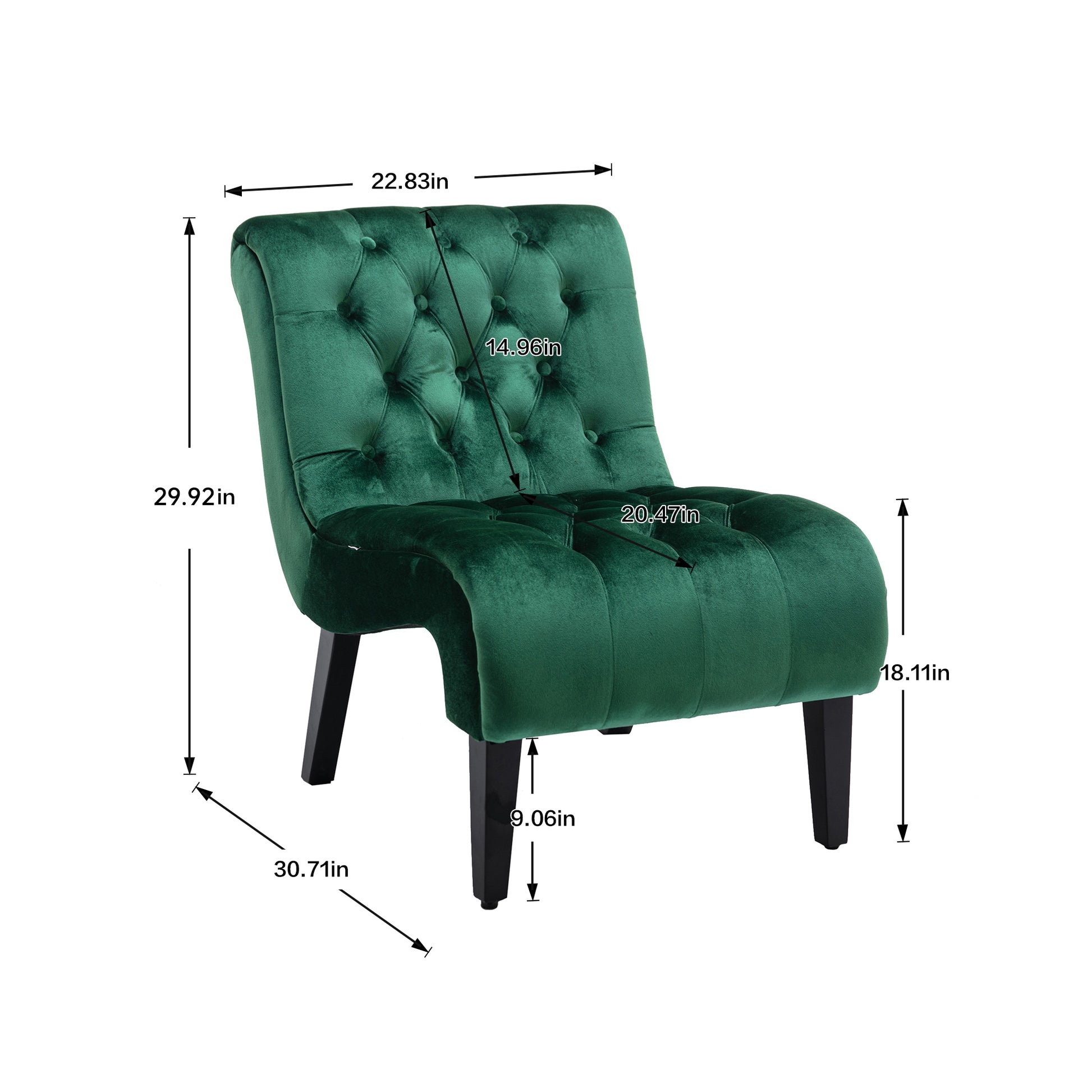 Coolmore Modern Velvet Armless Accent Living Room Chair Leisure Chair,Upholstered Fabric Button Comfortable Chair With Wooden Legs For Bedroom, Living Room, Office Green Velvet Green Foam Velvet
