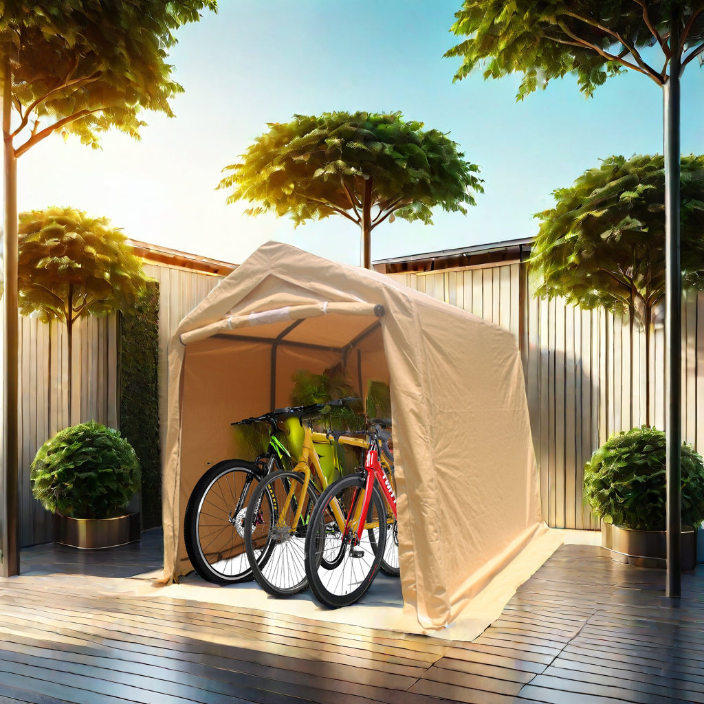 7X12Ft Outdoor Portable Gazebo Storage Shelter Shed With 2 Roll Up Zipper Doors & Vents Carport For Motorcycle Waterproof And Uv Resistant Anti Snow Portable Garage Kit Tent, Sand Sand No Foundation Needed Garden & Outdoor American Design,American