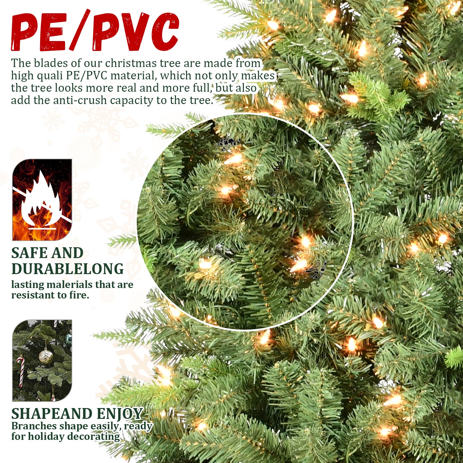 9Ft Artificial Christmas Tree With 3509 Pe&Pvc Mixed Branch Tips, Prelit Hinged Premium Spruce Fake Xmas Trees, Hinged Branch & Foldable Base, Green Green Polyethylene