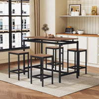 5 Piece Compact Bar Table Set With Table And Stools Modern Industrial Design, Space Saving Furniture For Dining Room And Breakfast Nook Dark Brown Dark Brown Mdf Steel