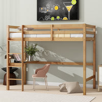 Twin High Loft Bed, Rubber Wood Loft Bed With Safety Guardrail, Built In Desk, Ladder,White Oak Twin White Oak Abs Rubber Steel Q235 ,Rubber Wood