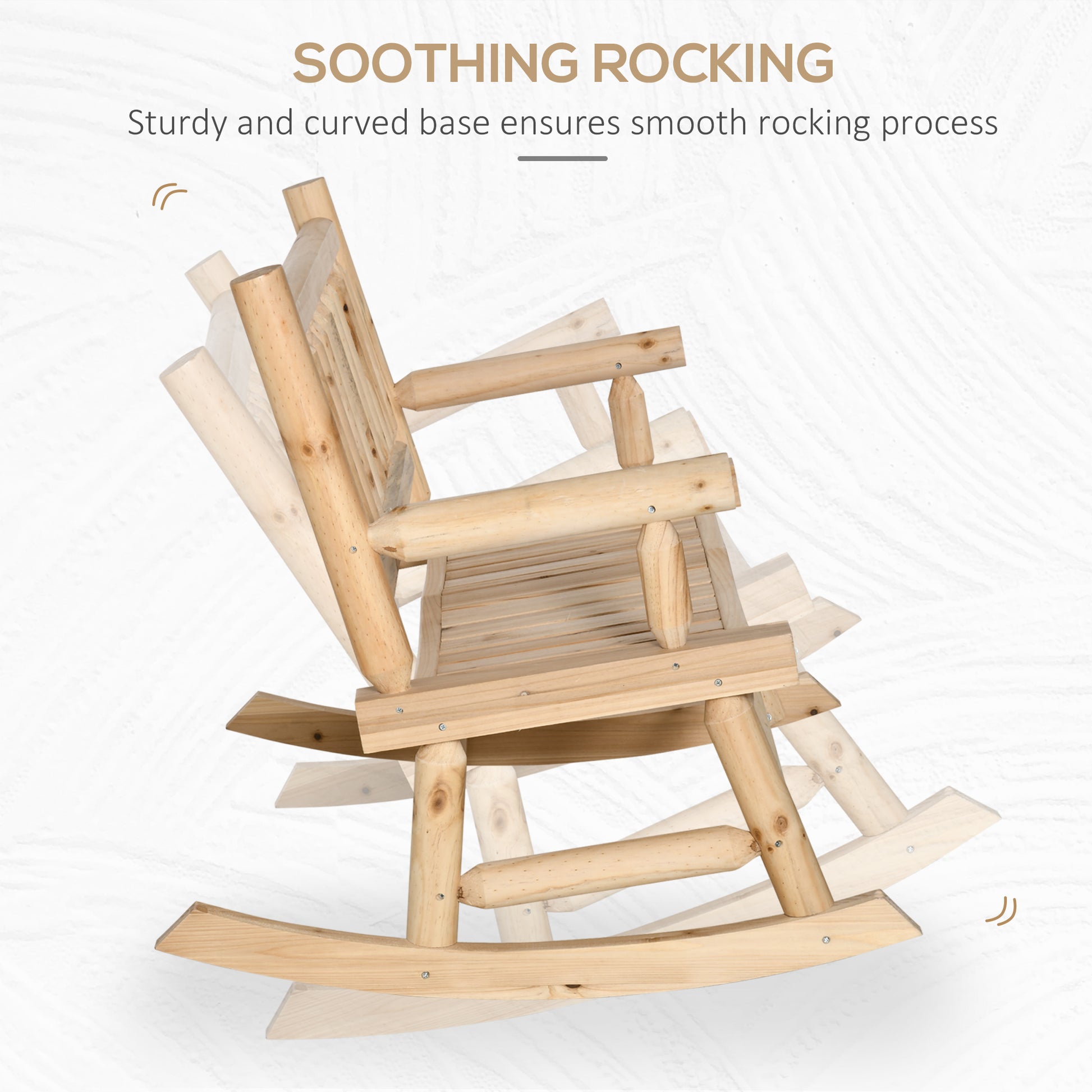 Outsunny 2 Person Wood Rocking Chair With Log Design, Heavy Duty Loveseat With Wide Curved Seats For Patio, Backyard, Garden, Natural Natural Wood Wood
