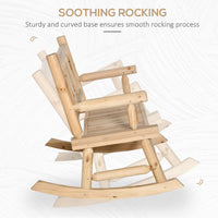 Outsunny 2 Person Wood Rocking Chair With Log Design, Heavy Duty Loveseat With Wide Curved Seats For Patio, Backyard, Garden, Natural Natural Wood Wood
