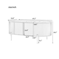 Modern Luxury Oval Shaped Fluted Coffee Table, Marble Patterned Top Coffee Table With 2 Cabinets, Metal Legs And Handles For Living Room, White Date Of Expected Arrival: 11.20 White Mdf