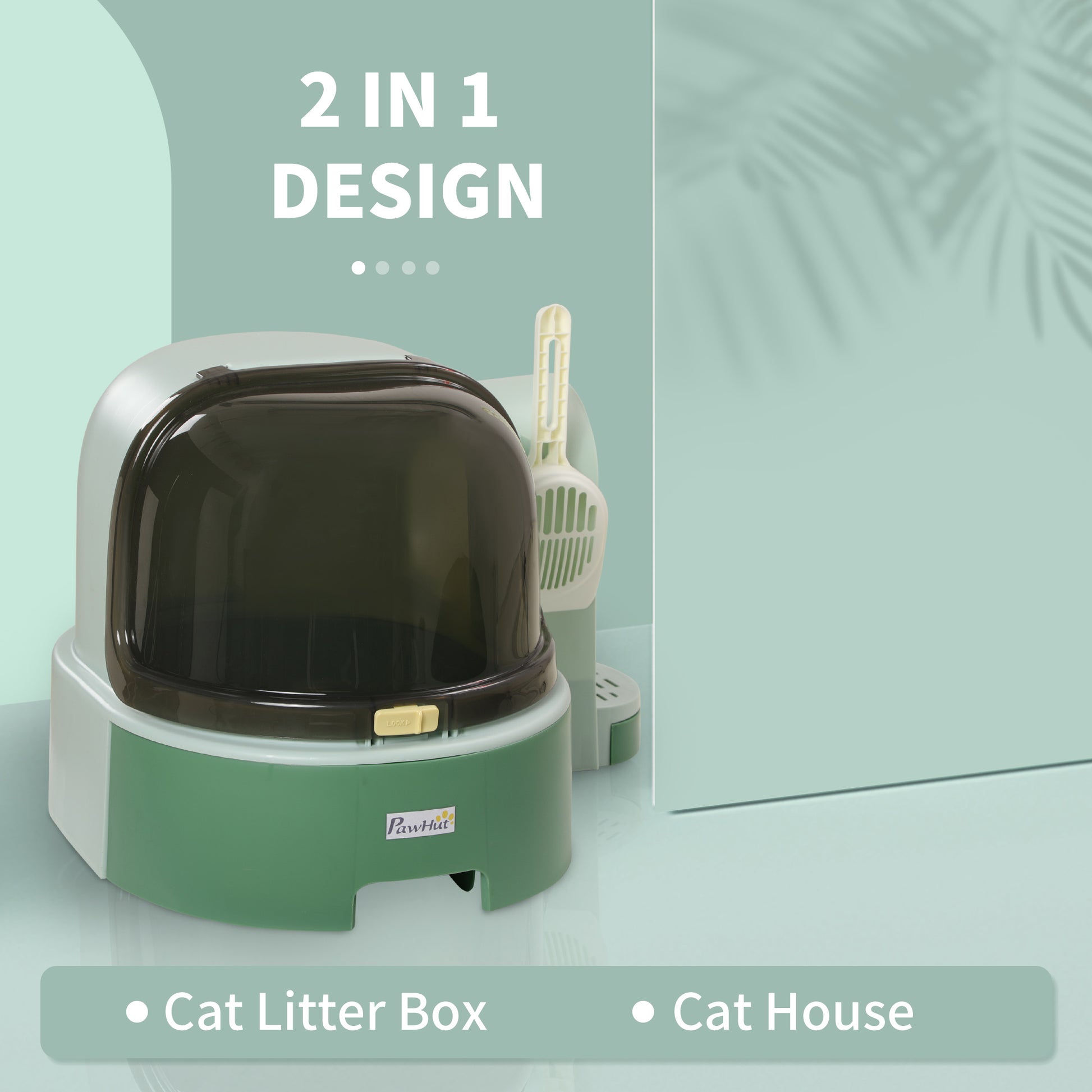 Pawhut Cat Litter Box With Lid, Covered Litter Box, Easy To Clean & Open Including Openable Front Cover, Litter Scoop, Green Green Plastic