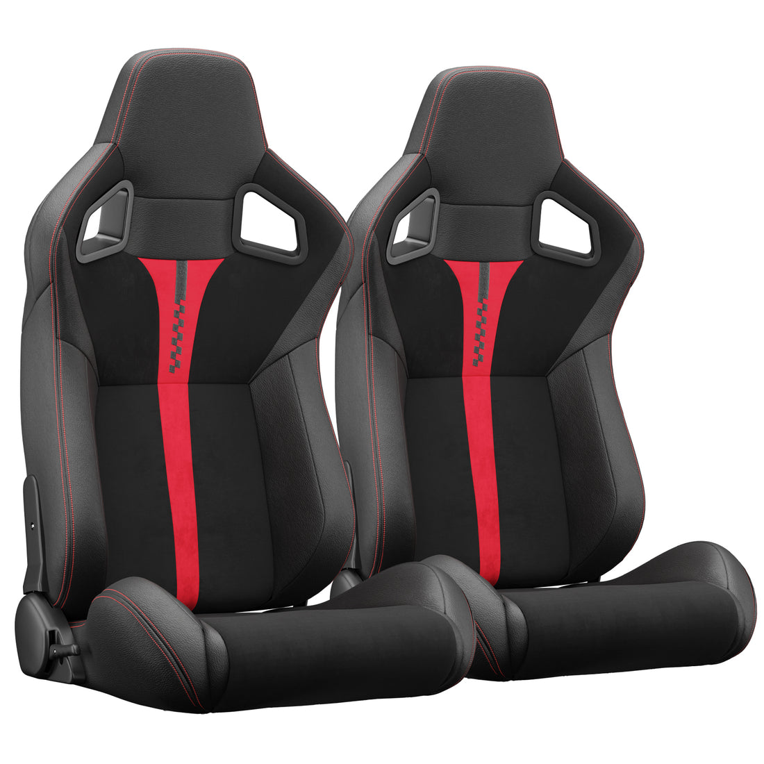 2Pc Universal Bucket Racing Seats Red Stitch Red Pvc Leather Reclinable Carbon Look Leather Back With Adjustor Slider Not Including Seat Bracket 1 Box Of 2 Pieces Black Red Foam Pvc