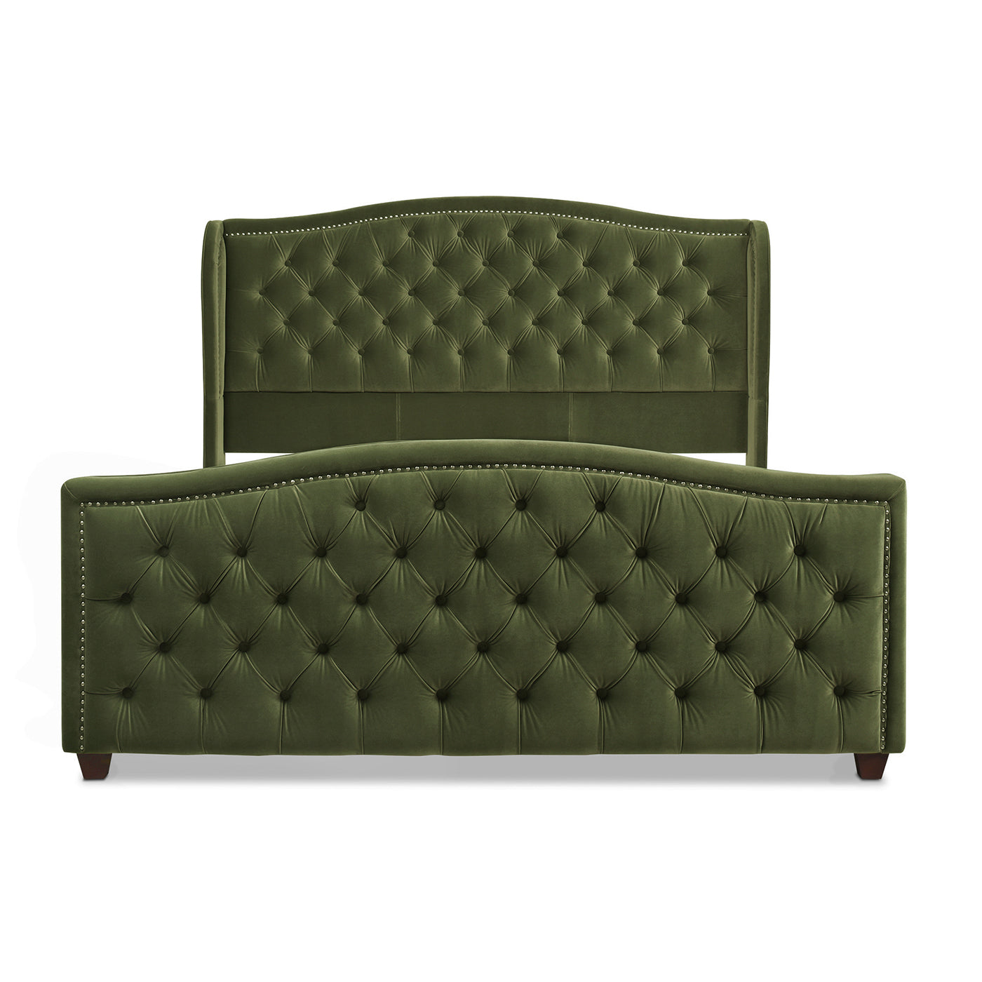 Marcella Upholstered Shelter Headboard Bed Set, King, Olive Green Performance Velvet Box Spring Required King Olive Green Wood Foam Velvet Velvet