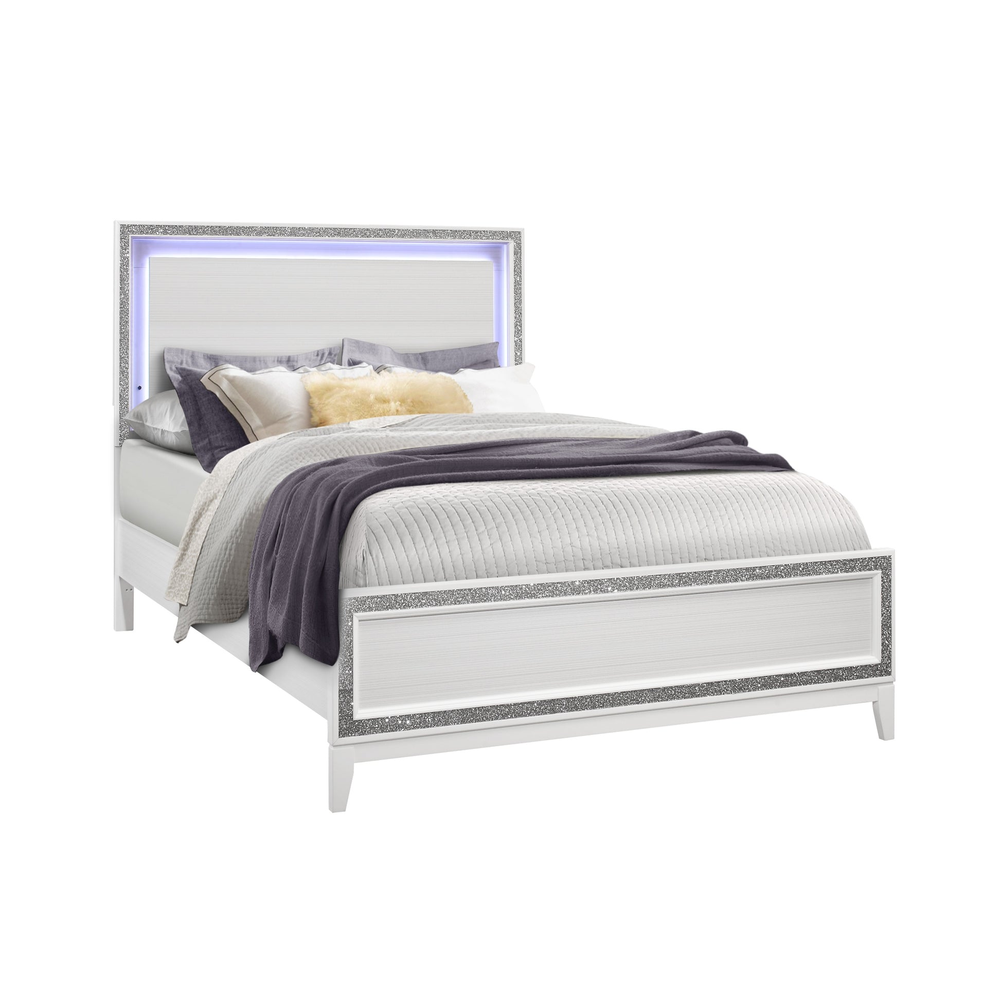 Almera Glitter White Queen Bed White Rubber Wood