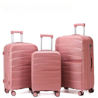 Hard Shell Luggage, 3 Piece Set, With Tsa Lock, 20 Inches 24 Inches 28 Inches Rose Gold Polypropylene