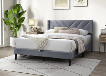 Elegant Modern Gray Velvet Upholstered Queen Size Bed Clean Lines Design Headboard 1Pc Bedframe Box Spring Not Required Queen Grey Wood Bedroom Contemporary,Modern Bed Frame Velvet Velvet