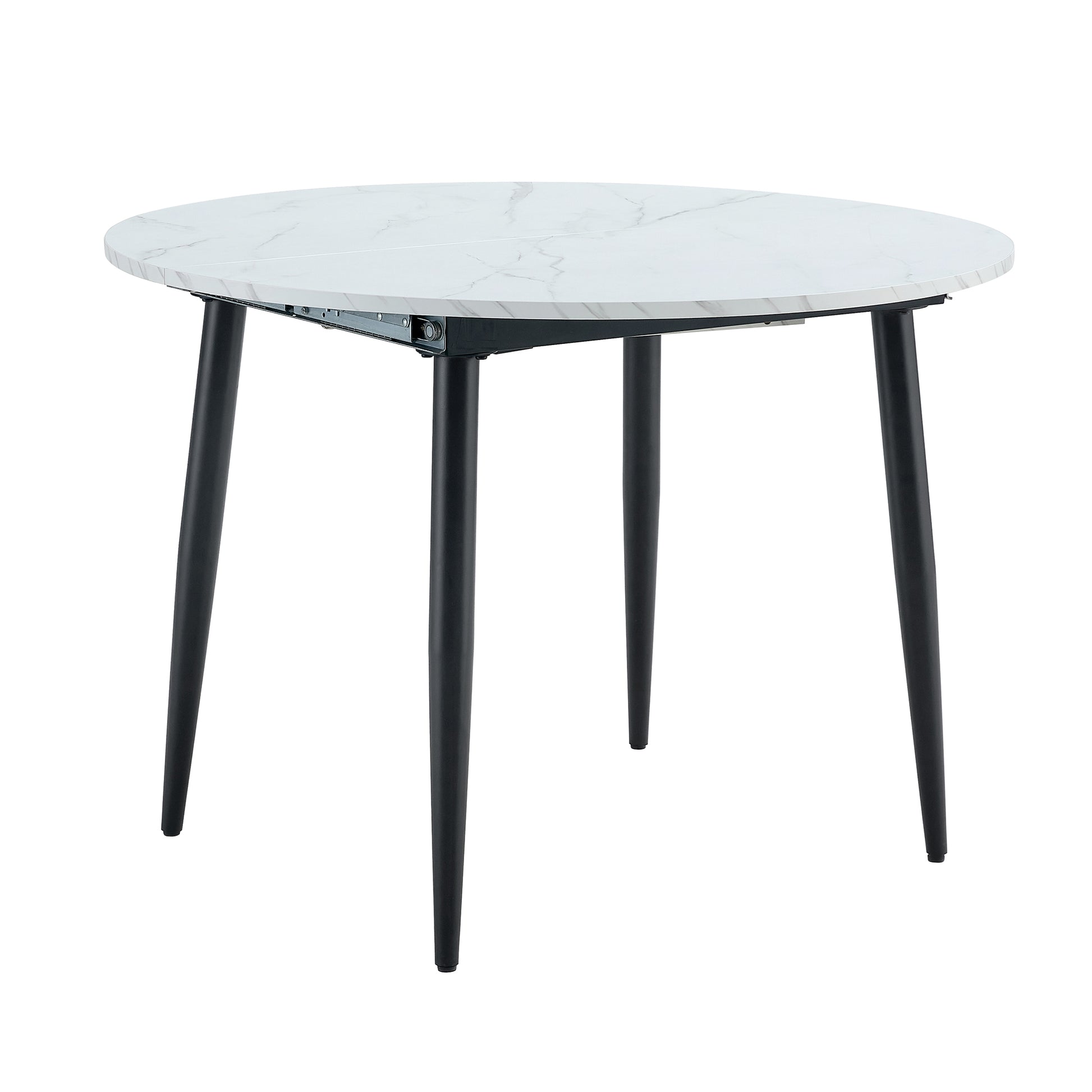 With A Clever Retractable Mechanism, The Mdf Table Top Is Made Of Black Metal Legs And Has A Smooth And Delicate Surface. The Unique Look Creates The Sleekof A Modern Home. White Mdf Metal