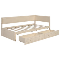 Twin Size Wood Daybed With 2 Drawers And Guardrail, Beige Beige Solid Wood Mdf