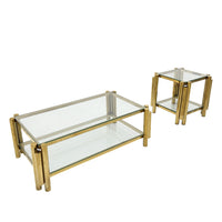 Modern Stainless Steel Coffee Table Set Set Of 2 , Double Layer Clear Tempered Glass Table Top, Coffee Table & End Side Table 2 Pieces Sets For Living Room Home Office, Gold Clear,Gold Modern Open