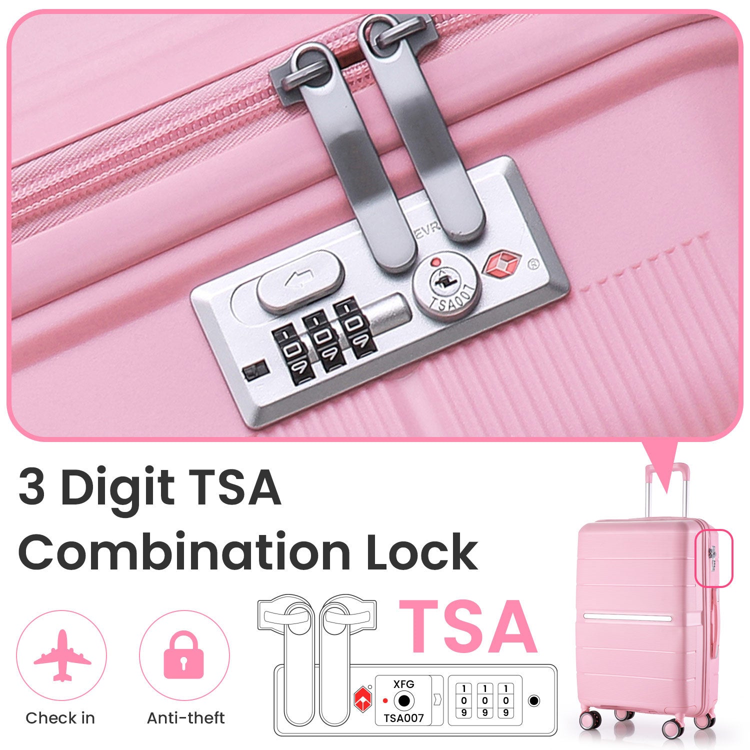 Luggage Sets 4 Piece 14 20 24 28 Pp Lightweight & Durable Expandable Suitcase Pink Polypropylene