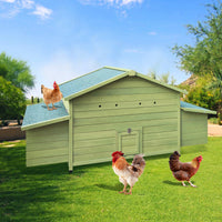 Wooden Chicken Coop Hen House Poultry Cage With 2 Sides Large Nesting Boxes,2 Free Range Doors Green Wood