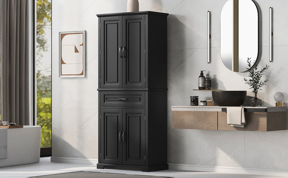 Bathroom Storage Cabinet With Doors And Drawer, Multiple Storage Space, Adjustable Shelf, Black Black Mdf