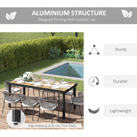 Outsunny 75" X 35" Outdoor Dining Table For 8 People, Rectangular Aluminum Frame Garden Table With All Weather Faux Wood Top For Garden, Lawn, Patio, Natural Natural Aluminum