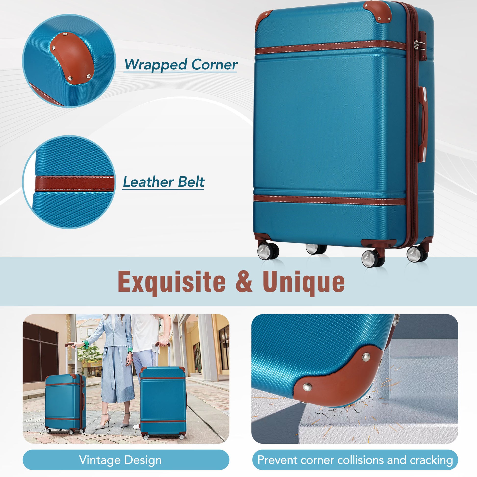 24 In Luggage 1 Piece With Tsa Lockexpandable Lightweight Suitcase Spinner Wheels, Vintage Luggage,Blue Change To Sku:N732P171621C Blue Abs