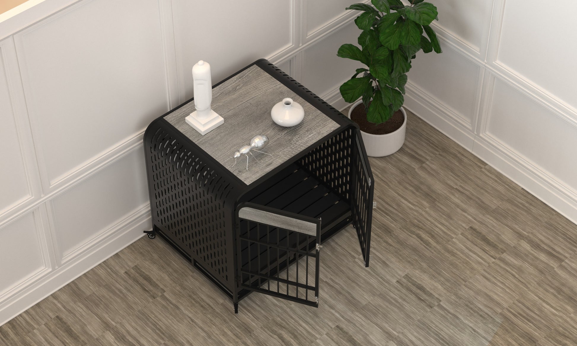 Heavy Duty Dog Crate Furniture Wooden Table Pet Dog Cage Kennel House Indoor Side End Table Decor With Removable Trays And Lockable Wheels For Medium And Large Dogs 42" Grey Grey Outdoor Kennel Large 41 70 Lbs Mdf Steel