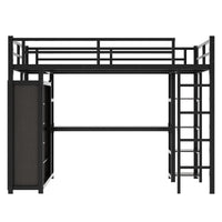 Metal Full Size Loft Bed With Desk,Shelves,Wardrobe, Black Full Black Metal