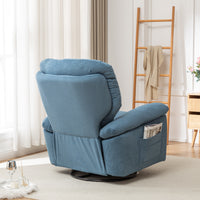 Blue Relaxing Recliner Chair,Soft Artificial Fleece, Overstuffed, Swivel, Glider, Side Pocket Blue Manual Push Button Wood Bedroom Medium Soft Tight Back Heavy Duty Modern Push Button Oak Cotton