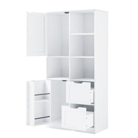 Bathroom Storage Cabinet With Doors And Drawers, Multiple Storage Space, Freestanding Style, Open Shelve, Adjustable Shelf, White White Mdf